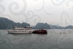 Kayakers Checking out the Big Boats in Ha Long Bay